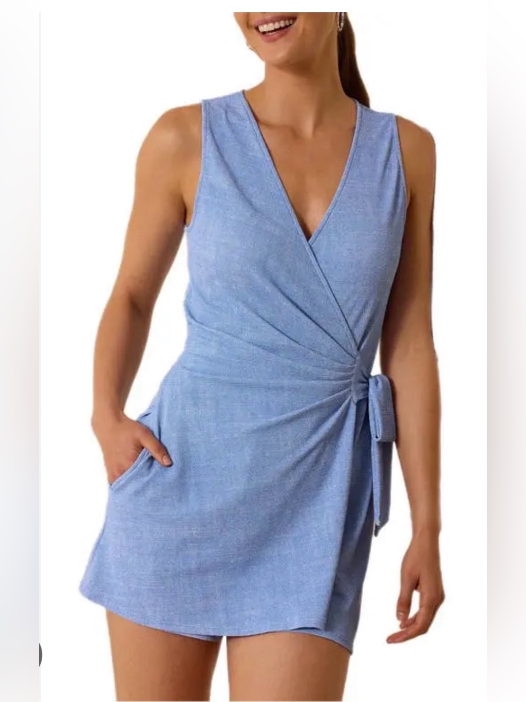 Tommy Bahama Light Blue Island Cayes Sleeveless Wrap Swim Coverup